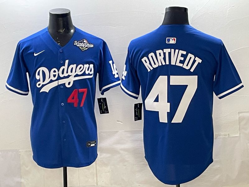 Men 2025 Los Angeles Dodgers #47 Rortvedt Blue Game Nike MLB Jersey style 006->los angeles dodgers->MLB Jersey